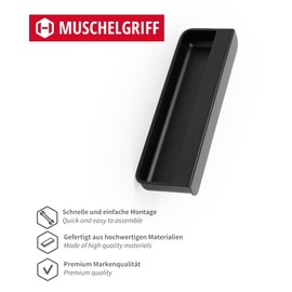 Gedotec Shell Handles | Furniture Handle Made of Metal - Black Matt Coating | 1 Piece | MOULE | Hollow Handle Square 154 x 45 mm | Shell Handle for Drawers and Cabinets | Handle Shell for Inlet