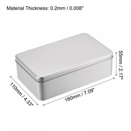 sourcing map Metal Tin Box, 7.09" x 4.33" x 2.17" Rectangular Empty Tinplate Containers with Lids, Silver Tone, for Home Organizer, Candles, Gifts, Car Keys, Crafts Storage