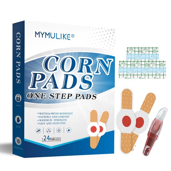 Corn Removal for Feet, 24 Count MYMULIKE Corn Plasters Relief Corn Pain, Corn Cushions for Feet, Hand, Toe for Feet Care and Wart Remover Corn Pads Foot Care