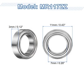 sourcing map 8Pcs MR117ZZ Small Bearing, 7mm ID 11mm OD 3mm Width Double Shielded Deep Groove Ball Bearings for Electric Motor Skateboards 3D Printer, P5 (ABEC 5)