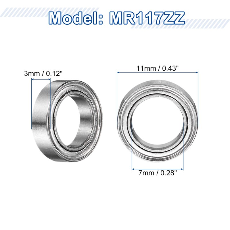 sourcing map 8Pcs MR117ZZ Small Bearing, 7mm ID 11mm OD