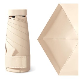 MUNSKT Travel Umbrella,6 Ribs Mini Travel Umbrella Folding Sun Umbrella Windproof Rain Umbrella Strong Lightweight Small Compact Women Umbrellas Small Anti-UV Umbrella for Sun Rain (Beige)