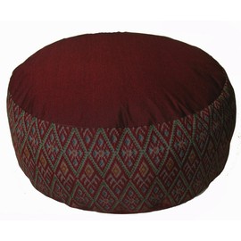 Boon Decor Meditation Cushion Zafu Pillow - Buckwheat and Kapok Fill - Ikat Diamond Burgundy