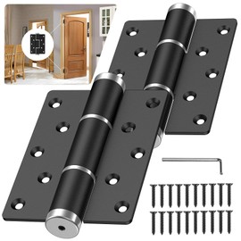 5 "self Closing Door Hinges, Automatic Closing Door Hinge, Spring Hinge, Hydraulic Buffer, 175° one-Way Internal Opening, Space Aluminum Alloy, Adjustable Closing Speed and Force (2, Black)