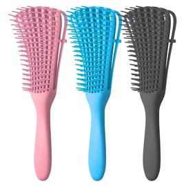 Trio Cepillo Acordeon Desenrredante Cabello Peine Cuidado del Cabello de Alta CAlidad Cerdas Flexibes Suabes Masajeadoras Comodas Pelo Rizado (Rosa/Celeste/Negro)