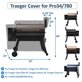 Grill Cover for Traeger Pro 34, Pro 780 Series with Zipper, 600D Heavy Duty Waterproof Wood Pellet Smoker Cover for Traeger, Rip-Proof BBQ Outdoor Accessories