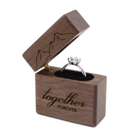 DSHOM Together Forever Engraved Wooden Slim Proposal Engagement Ring Box, Walnut Flip Lid Ring Box for Proposal Wedding Ring Storage