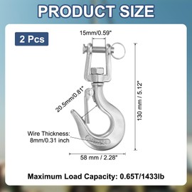 sourcing map 5/16" Clevis Slip Hook, 2Pcs 304 Stainless Steel Clevis Chain Grab Hook 1433lb Capacity Heavy Duty Safety Chain Hooks with Safety Latch for Trailer Truck Transport