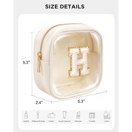 KOTORA Initial Make Up Bag Travel Toiletry Bag, Clear Makeup Bag Preppy Cosmetic Bag Travel Essentials Gifts for Women Teen Girlfriend Teacher Mom Brithday Daughter Gifts Swim Gifts For Girls Beige H