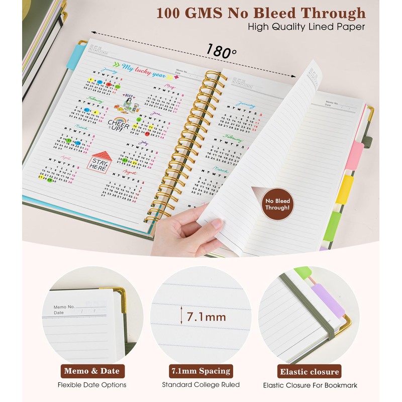Hardcover Large Spiral Notebook 8.5" x 11" with Removable Dividers
