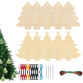 shishiruyizhong 10 pcs Christmas Tree Wooden Cross Stitch Kits, Christmas Tree Cross Stitch DIY Christmas Cross Stitch Hanging Decorations Christmas Tree Pendant Supplies for Kids (Style1)