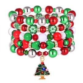 BSJELL Christmas Bracelets Beaded Christmas Tree Bracelet Xmas Tree Charm Stretch Bracelet Christmas Holiday Costume Party Jewelry Decorations Gifts