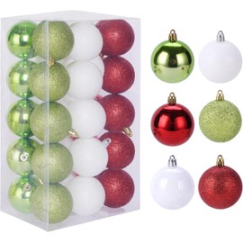 30ct Halloween Ball Ornaments, 2.36" Shatterproof Halloween Tree Decorations, Perfect Hanging Ball for Indoor/Outdoor Holiday Party Decor(Red, Green & White)