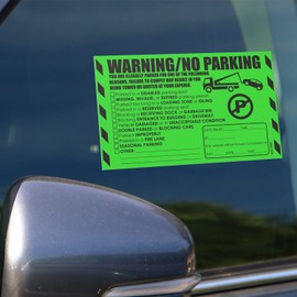 Parking Violation Stickers for Cars (Fluorescent Green) - 100 Illegal Warning Reserved, Handicapped, Private Parking and More/No Parking Hard to Remove and Super Sticky Tow Warnings 8" x 5" by MESS