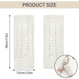 Andiker Winter Fingerless Gloves for Women, Knitted Arm Warmer Thumb Hole Gloves Soft Wrist Half Finger Mittens (White)