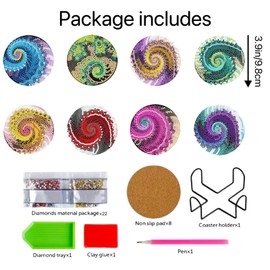 Dmiuhbl 8Pcs Diamond Painting Coasters with Holder Absorbent Coffee Tea Coaster with Non-Slip Bottom Cork Coaster DIY Diamond Art Coasters Kit for Beginners Adults and Kids Craft Gifts