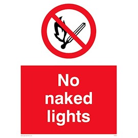 Pack of 5 - No Naked Lights Safety Sign - 150mm x 200mm - A5P
