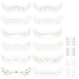12pcs Gold Freckles Temporary Face Tattoos, Glitter Freckles Face Tattoo Stickers with 2 Under Eye Lash Tattoo, for Women Festival Carnival Party Dancing Makeup, Star Freckle Glitter Tattoos Waterpr