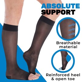ABSOLUTE SUPPORT (3 Pairs) Made in USA - Plus Size Compression Socks for Women with Open Toe 15-20mmHg - Compression Knee High for Varicose Veins, Blood Clots, Swelling - Black, 3X-Large - A111BL6-3