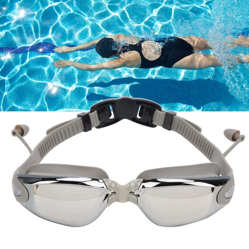 Waterproof Anti Fog Swimming Goggles Electroplating AntiUV Glasses with Earplug