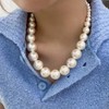 Jumwrit Boho Layered Pearl Choker Necklace Gold Chunky Cuban Link