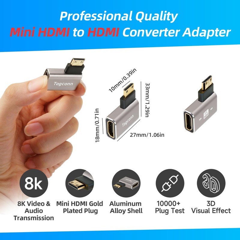 90 Degree Mini HDMI to HDMI Adapter 4 Pack, Flat