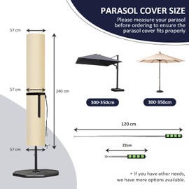 Aipwerer Parasol Protective Cover, Cover for 3 m Waterproof, Cantilever Parasol Cover with Pole, Winterproof, 420D Oxford Cover for Cantilever Parasol/Garden Umbrella/Balcony Umbrella (Beige, 240 x