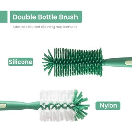 Ariseno 5-in-1 Baby Bottle Brush Set, Bottle Brush for Baby, Baby Bottle Scrubber, Including Silicone & Nylon Bottle Brush, Bottle Cap Brush, Straw Brush, Nipple Brush, BPA-Free (Green)