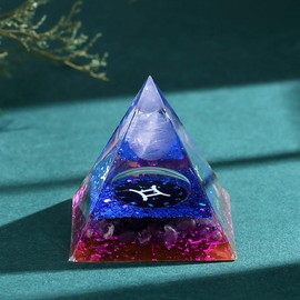 YATOJUZI 12 Zodiac Orgone Pyramid Gemini Zodiac Healing Crystals Stones Natural Crystal Decors Chakra Reiki Orgonite Purple Gemstones Lucky Energy Pink Home Decor Birthday Gifts for Women Men