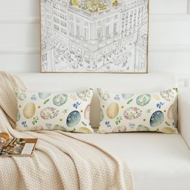 HOMFREEST Easter Throw Pillow Covers 12 x 20 Set of 2 Easter Colorful Eggs Flower Decorative Pillows Blue Farmhouse Spring Patio Cushion Cases for Sofa Couch Home
