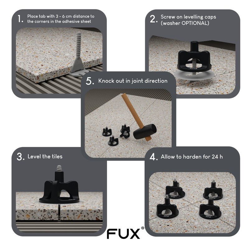 FUX Tile Levelling System 2mm, 200 Pieces Threaded tabs Joint