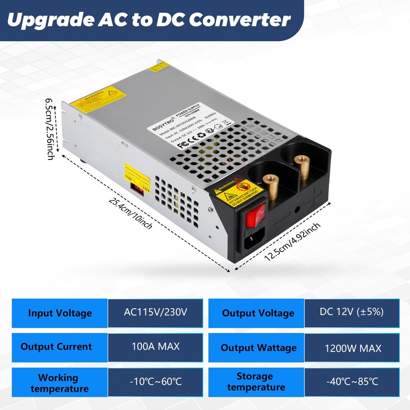 BOSYTRO AC to DC Converter 12V Power Supply 1200W Max