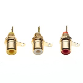 Phono Sockets - RCA Chassis Panel Mount Female Adapter, Gold Plated With Solder Termination - Red, White And Yellow - A/V Colour Coded For Amplifier Audio Terminal Plug - Pack Of 3