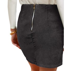 Vetinee Women's Stormy Black Tulip Hem Jean Skirts for Women - Knee Length Back Zip High Waisted Denim Skirt Outfit for Summer Concerts - Size X-Small to 2