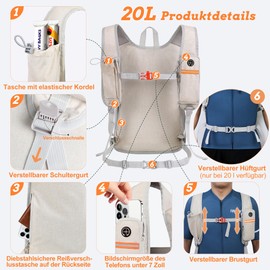 BECOJADDE 20L Hiking Backpack Men's Small Backpack Women's Lightweight Daypack Daypack Foldable Trekking Backpack for Camping Outdoor Hiking Travel, Beige