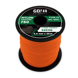 GO!elements 30 m Paracord Rope Made of Tear-Resistant Nylon Cord – Paracord 750 Cord – Suitable as All-Purpose Rope & Cord – Colour: Orange