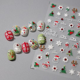 5D Christmas Nail Art Stickers Embossed Snowflakes Nail Stickers Christmas Tree Santa Claus Elk Winter Holiday Nail Design Xmas Nail Decals Nail Art Supplies for Christmas Nails DIY Manicure