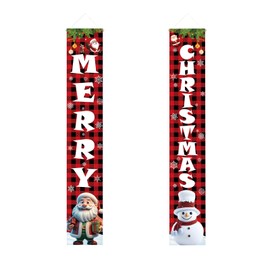Zwiebeco Red Black Merry Christmas Buffalo Check Plaid Door Porch Banner Sign Holiday Merry Xmas Decorations Supplies for Front Door Porch Wall Yard House Home Outdoor Christmas Decorations