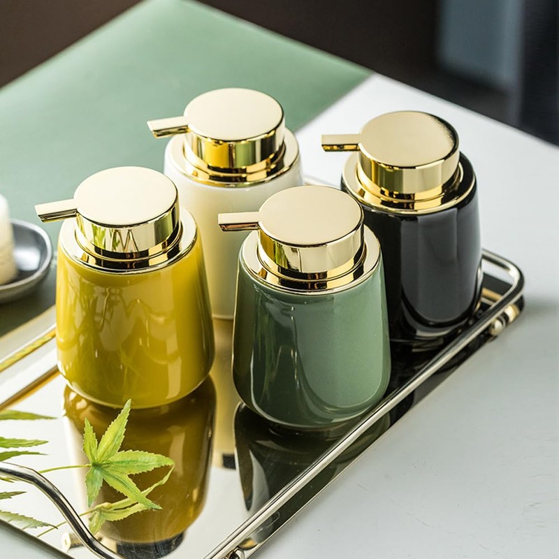 Modern Foam Soap Dispenser for Bathroom, Chic Ceramic Bottle, Gold