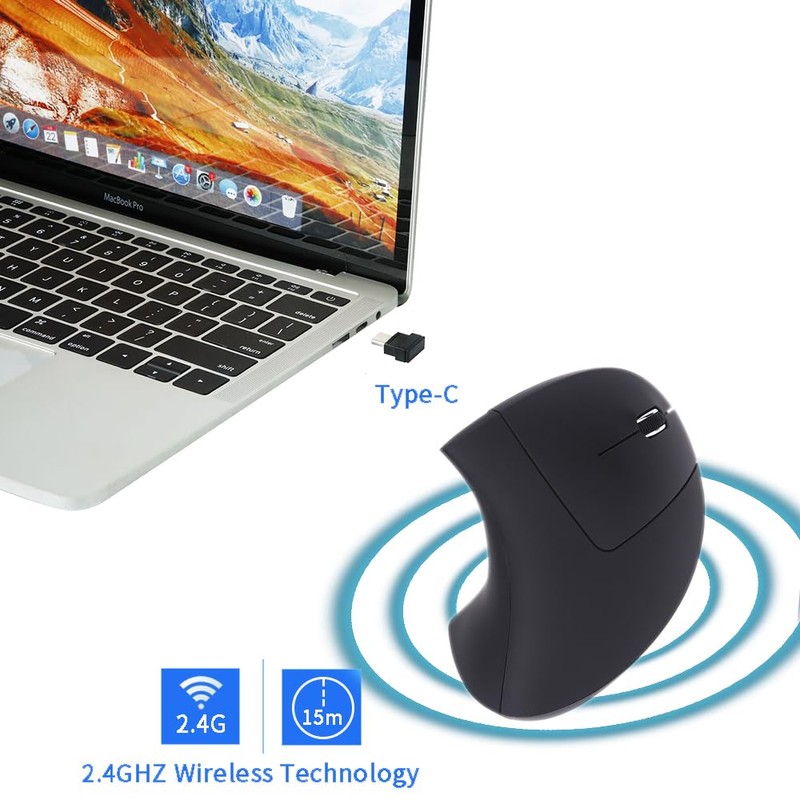 Type C vertical Wireless Mouse, 2.4G USB C Wireless Mouse,