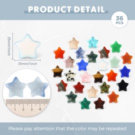 36 Pieces 1 Inch Worry Stones Star Bulk Crystal Stones Large Size Star Witch Thumb Gemstones Polished Pocket Palm Star Worry Stones Bulk for Witchcraft Supplies DIY Meditation Collection Balancing