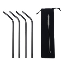 Gugrida Metal Straws Stainless Steel Straws 8.5" Drinking Straws Reusable 4 Set - Ultra Long Muti Color-Cleaning Brush for 20/30 Oz for Trail Tumblers Yeti RTIC SIC Ozark (4 Bent|1 Brush）