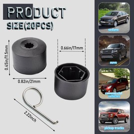 20PCS Car Wheel Lug Nut Covers, 17mm Wheel Bolt Protection Caps with Removal Tool, Flexible Black Lug Nut Covers for Car, Truck, SUV, Inner Hexagon Lug Nut Caps for Wheel Nut Protection
