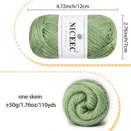 NICEEC 3 Skeins Soft Wool Yarn Glossy Wool Blend Yarn for Crochet Knitting Sport Weight Yarn for DIY Craft(3×50g/3×110yds)-Willow