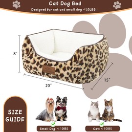 Zerbuger Rectangle Cat Dog Bed for Large Medium Small Pets Indoor Outdoor Machine Washable Sleeping Sofa Non-Slip Bottom Soft Puppy Bed Durable Orthopedic Calming Pet Cuddler (Small, Leopard)