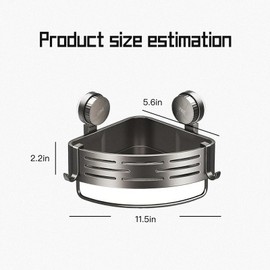 ZHIYUEJING 2-Tier Suction Cup Shower Caddy,No Drilling Required,Shower Suction Shelf,For Kitchen, Bathroom,Storage Rack With 8 Hooks And 1 Towel Bar Gray