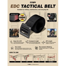 CQR Tactical Belt, Heavy Duty Belt, Military Style Nylon Webbing EDC Quick-Release Buckle MZT21-KBK L(w36-38)