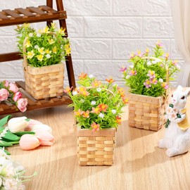 Thiccywoov 3 Pcs Spring Babys Breath Artificial Flowers with Flower Basket Tiered Tray Fake Gypsophila Faux Flowers Spring Decorations for Home for Farmhouse Decor Bouquets Plants