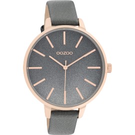 Oozoo Timepieces Women's Watch - Wrist Watch with 14 mm Wide Leather Strap | High-Quality Watch for Women - Elegant Analogue Men's Watch in Round, Dark Grey/Rose Gold, Strap.