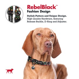 Tuff Pupper Premium Adjustable Dog Collar for Small Boy Dogs, Stylish Pattern Collars Designed in USA, Quick Release Buckle, RebelBlack Print for Male Dogs, Small (0.7 Inch Wide x 8-12 Inch Neck)